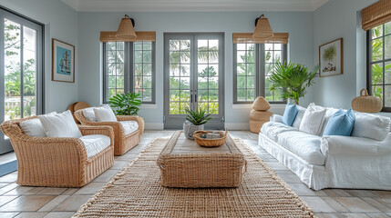 Fototapeta premium White and blue sea living room