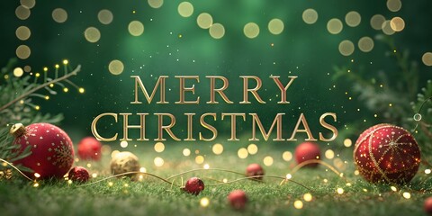 Fototapeta premium Red, Gold, Geen Merry Christmas Bokeh Beautiful 3D Bokeh Light with Abstract Red Background - digital art