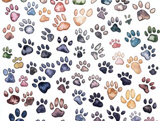 Fototapeta premium Artistic display of tiny paw prints on white background abstract design watercolor minimalist style