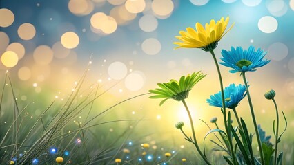 Obraz premium yellow green blue happy new year concept Bokeh Beautiful 3D Background