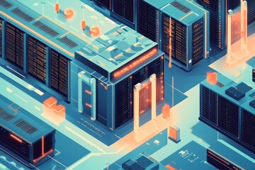 Data center technology featuring advanced servers and networking components in a modern digital environment