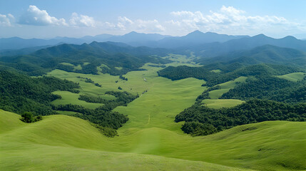 Obraz premium Green Mountain Valley Landscape Photo