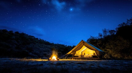 Calm Night Campfire Under Starry Sky