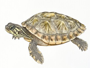 Obraz premium Captivating tiny turtle on white background nature serene environment close-up view wildlife concept