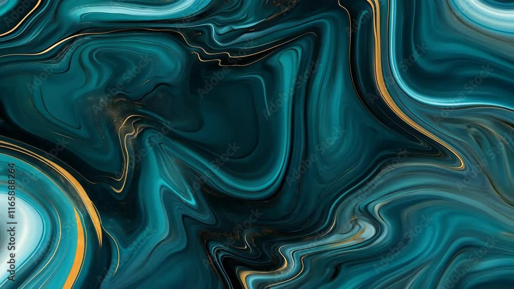 Poster swirling turquoise and gold abstract design with a fluid effect creating a modern artistic backdrop