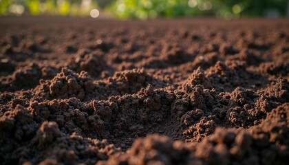 Freshly plowed soil in a garden ready for planting in a spring setting