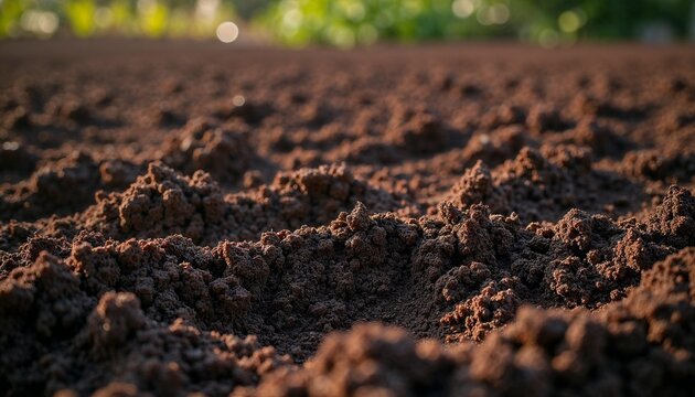 Freshly plowed soil in a garden ready for planting in a spring setting
