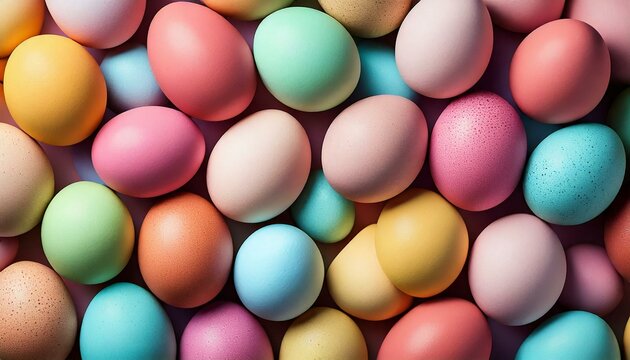 Colorful background of solid color pastel easter eggs collection