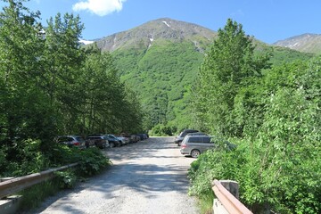 Trailhead parking lot of Crow Pass, Girdwood, Alaska