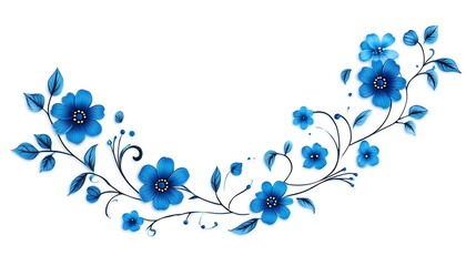Blue Floral Branch Design with Delicate Flowers and Leaves