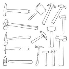 Hand drawn of hammer set, vector illustration