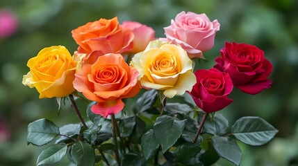 Obraz premium An Assortment of Vibrant Rose Varieties in Soft Focus with Highlights and Shadows,Presenting a Romantic Valentine's