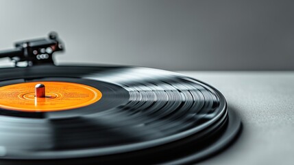 Close-up of a vintage turntable playing a record. (1)