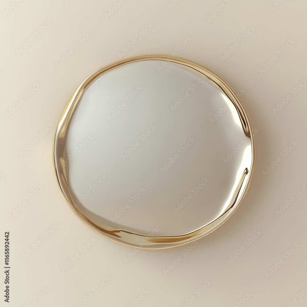 Poster 3d rendering of a delicate, small circular mirror with soft golden edges on a pale background