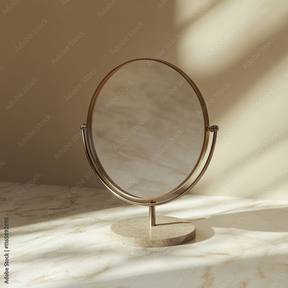 Aufkleber 3d rendering of a small decorative table mirror with a bronze finish, with smooth shadows and soft l