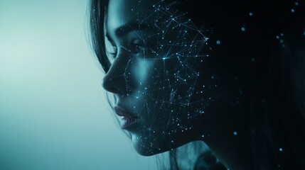 Obraz premium Digital Woman: A Futuristic Portrait of Connection