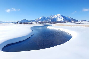 Winter River Landscape Illustration