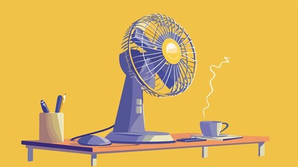 Modern Desk Electric Fan Vector Illustration in Flat Style
