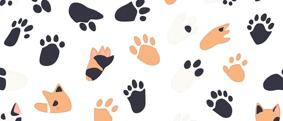 Fototapeta premium Adorable Cat and Dog Paw Prints Pattern: A Delightful Design