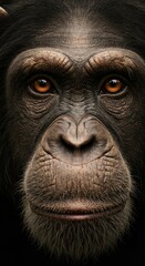 Close up of face of a Chimpanzee Monkey, Animal, Zoom In, Zoomed Portrait
