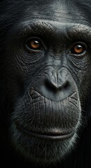 Close up of face of a Chimpanzee Monkey, Animal, Zoom In, Zoomed Portrait