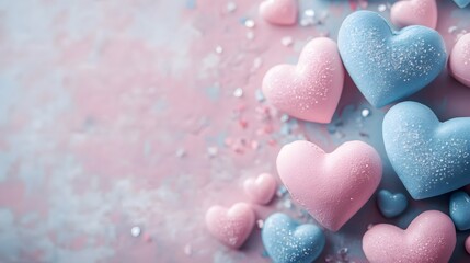 Obraz premium Defocused Romantic Valentine's Day Flat Lay with Pastel Heart-Shaped Bokeh Highlights and Minimal Decor