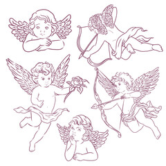 Cupid sketch. Vector illustration. Outline with transparent background