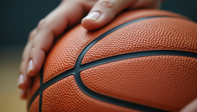 Hand gripping basketball on court - Powered by Adobe