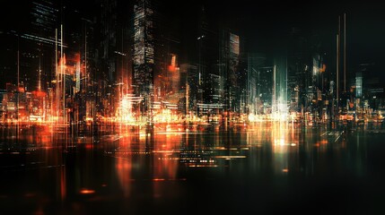 Fototapeta premium Cyberpunk Cityscape: Neon Lights Reflecting on Dark Waters