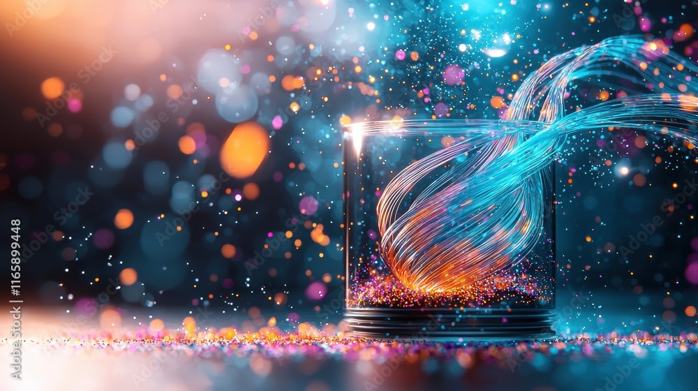 Aufkleber a vibrant, abstract depiction of colorful swirls and particles emerging from a glass container, crea