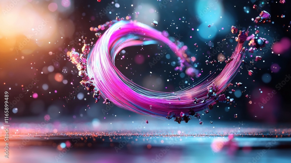 Poster a vibrant swirl of pink and blue hues dances amidst sparkling droplets, creating a dynamic and capti