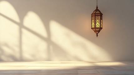 Ornate Lantern Hanging Against a Wall With Light Shadows