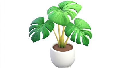 Obraz premium 3D render of a potted Monstera deliciosa plant with large, vibrant green leaves.