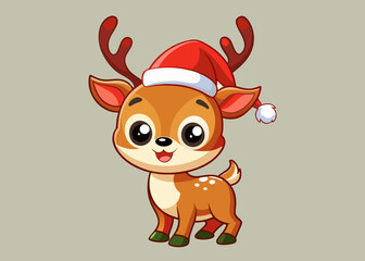 Reindeer with Santa Hat – A Funny Cartoon Christmas Illustration for Festive Cheer