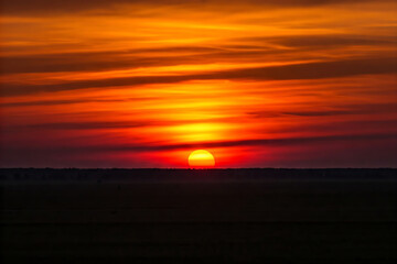 Fototapeta premium Golden hour sunset illuminating ocean waves crashing on sandy sea beach with colorful cloud sky