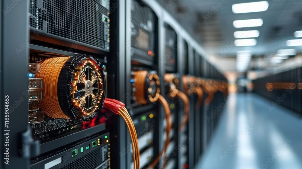 Poster data center operations server management technology hub digital infrastructure indoor close-up focus
