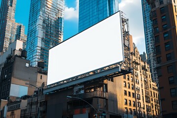 Blank Billboard Advertises Amidst City Skyscrapers
