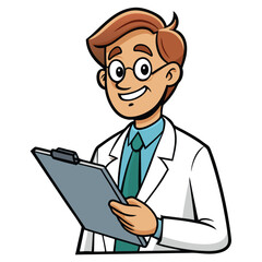 Doctor Reviewing Patient Notes Focused and Professional, Isolated on White Background