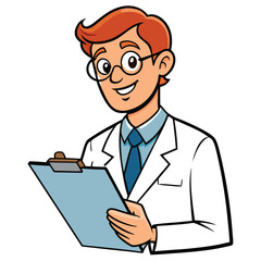 Doctor Reviewing Patient Notes Focused and Professional - Variation 1, Isolated on White Background