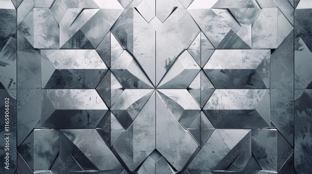 Poster metallic surface with triangular and rectangular shapes creating a futuristic and textured wallpaper
