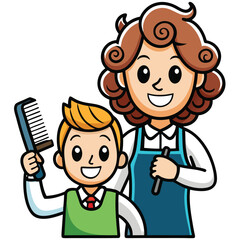 A hairdresser holding scissors and a comb, working attentively, isolated on white background.