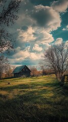 Fototapeta premium Rustic Barn in a Serene Landscape
