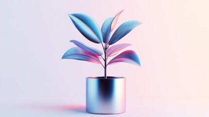 A vibrant, stylized ficus plant in a metallic pot.