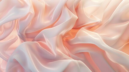 Fototapeta premium Smooth, peach colored fabric creating a delicate, flowing pattern, illuminated by soft light