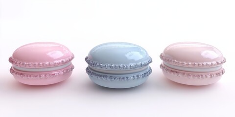 3D macaroon bakery with pastel colors and delicate macaroons in various shades, set on a white background