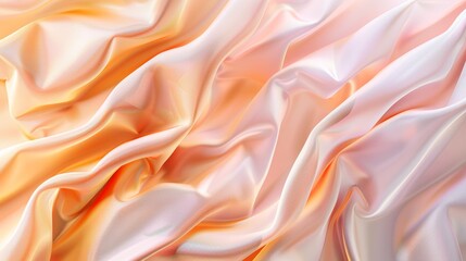 Fototapeta premium Smooth peach satin fabric forming soft waves, creating a luxurious and elegant background, perfect for wallpaper or design projects
