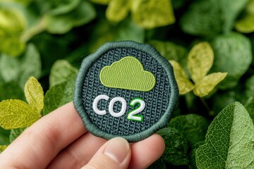 Eco-Friendly Badge Against Green Background