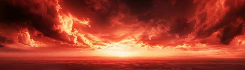 Fototapeta premium Fiery Sunset Sky Above a Sea of Clouds