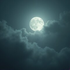 Mystical full moon shining through clouds with serene night atmosphere