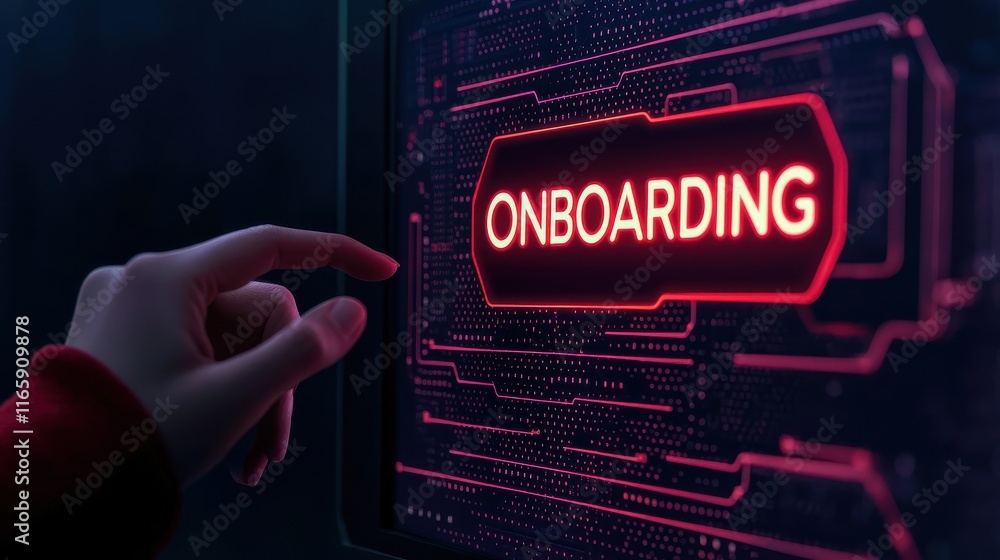 Poster futuristic workflow with glowing onboarding interface